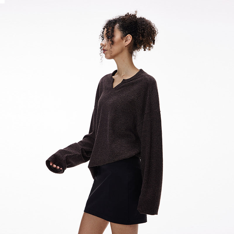 Inflation Waffle Open Neck Loose Long Sleeve