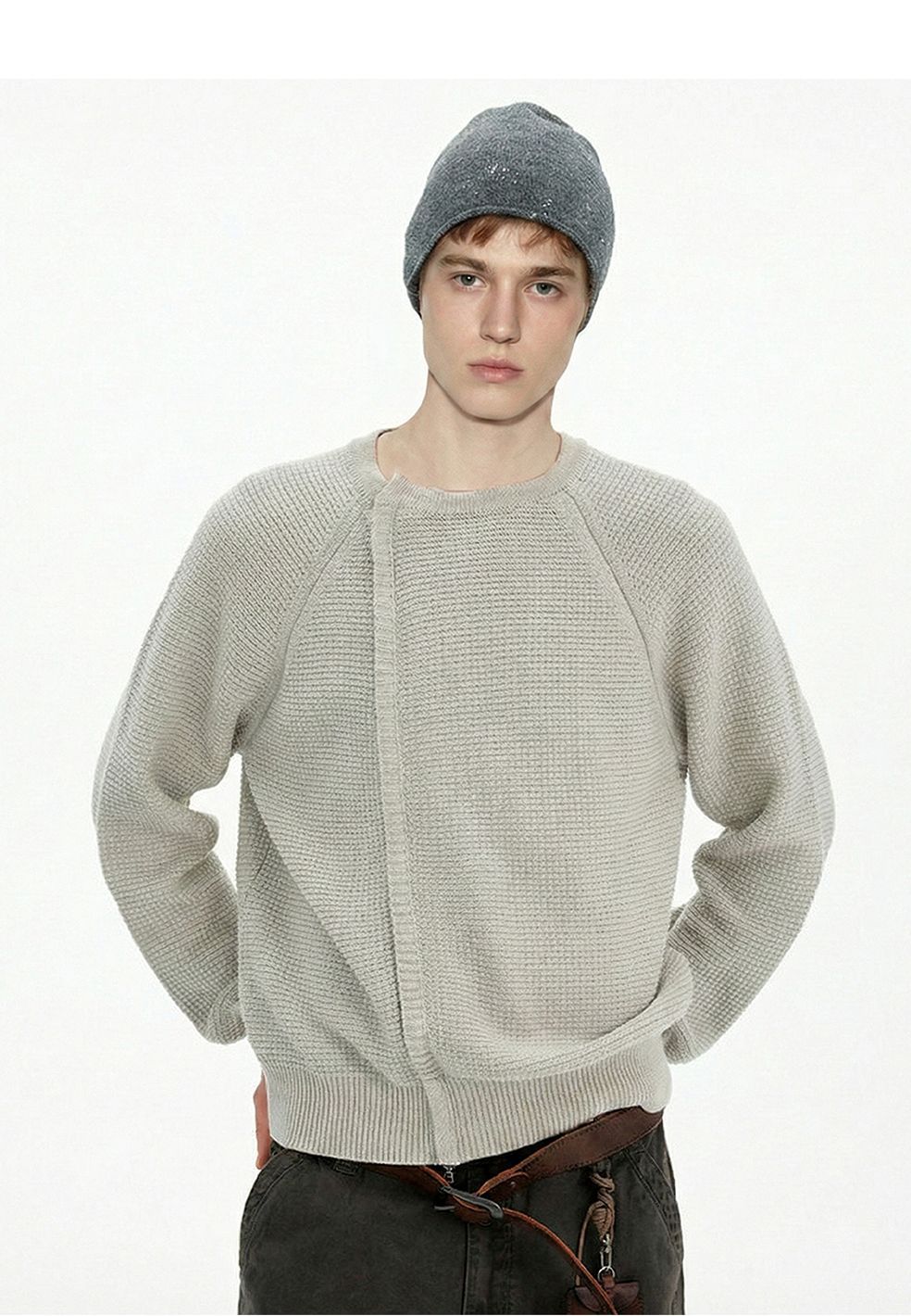 MADEEXTREME Vintage Stitched Irregular Crew Neck Sweater