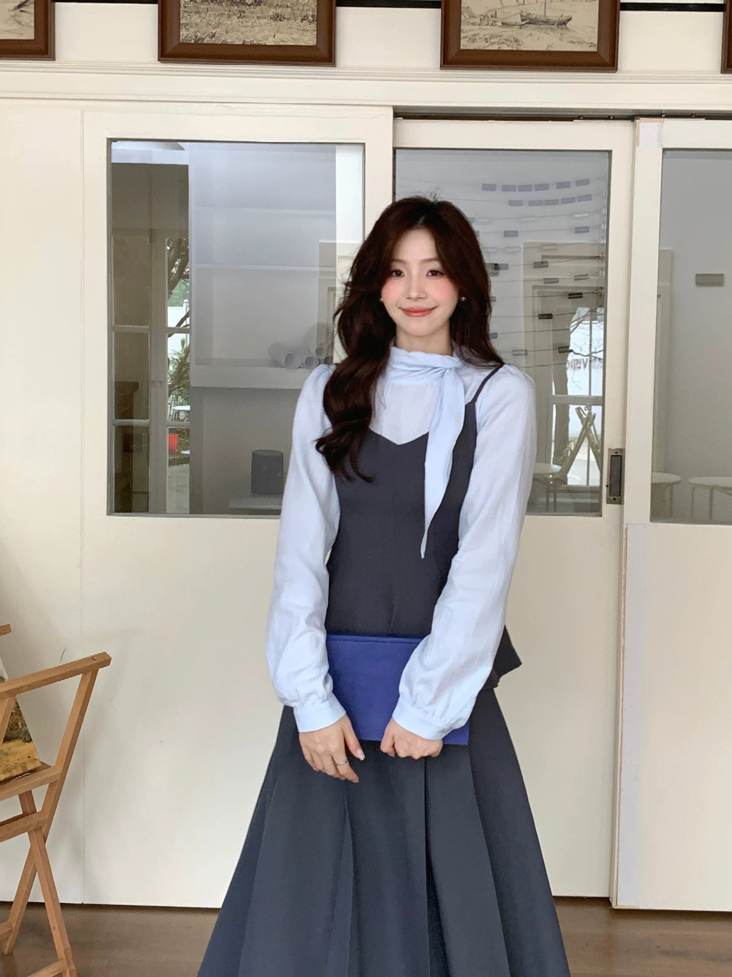 Even Fake Two-piece Suspender Waist Top + Skirt Set