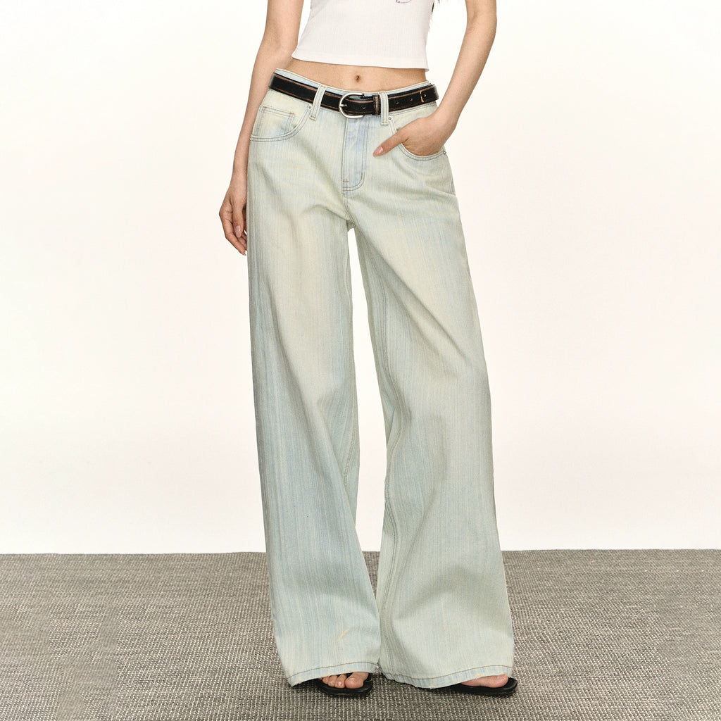 Ariseism Vintage Wash Loose Wide Leg Straight Jeans