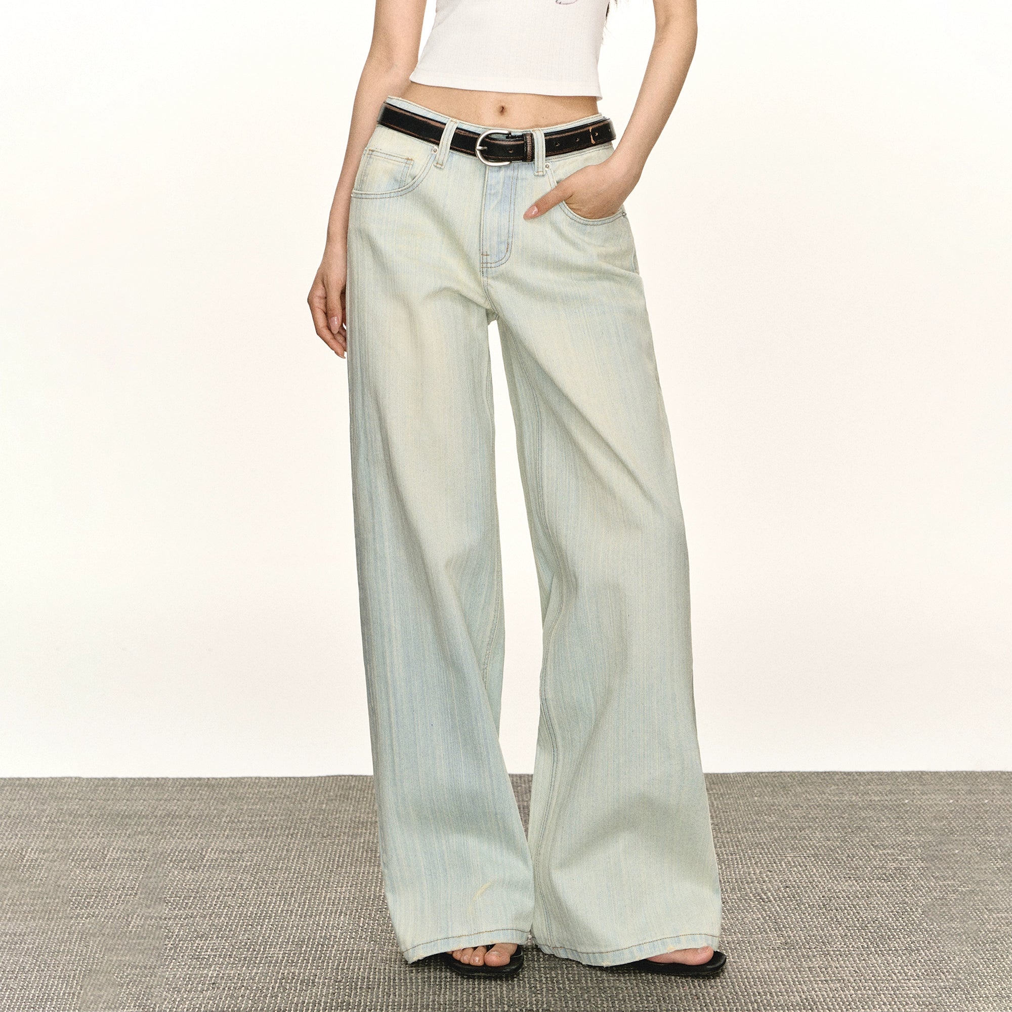 Ariseism Vintage Wash Loose Wide Leg Straight Jeans