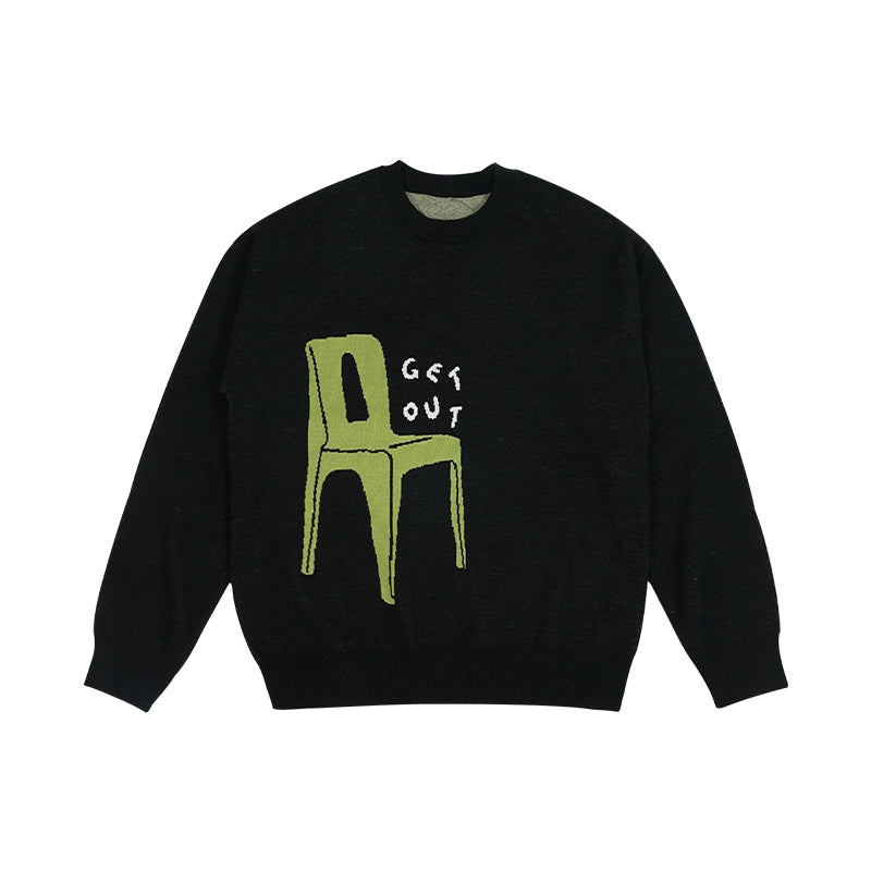 Mood Like Me Chair Print Loose Crew Neck Sweater
