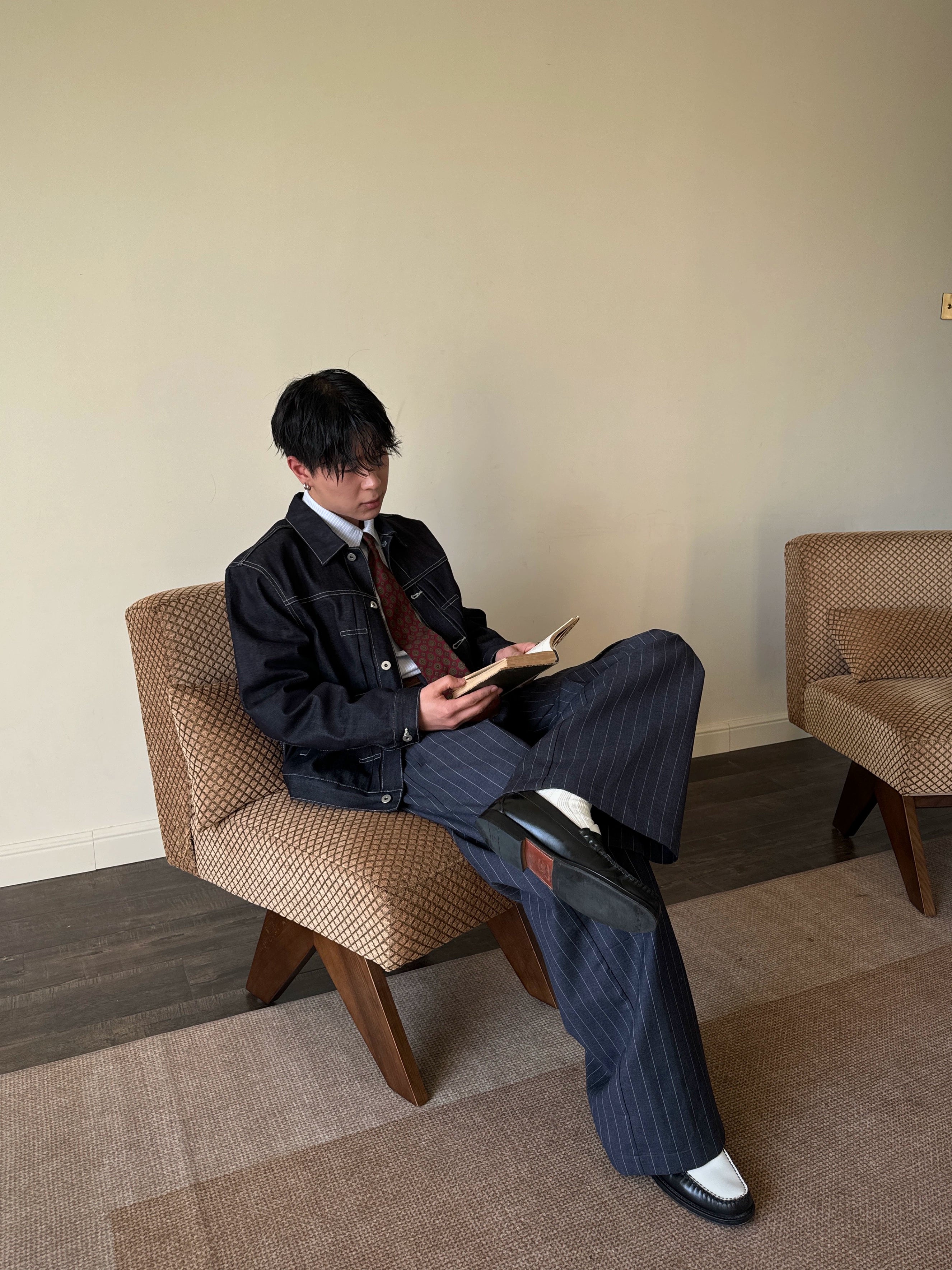 InsGale Scimitar Pleated Three-dimensional Wide-leg Striped Trousers