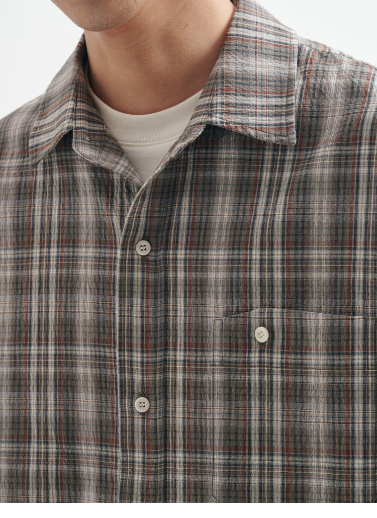 BUTTBILL 25SS Irregular bag plaid short-sleeved shirt