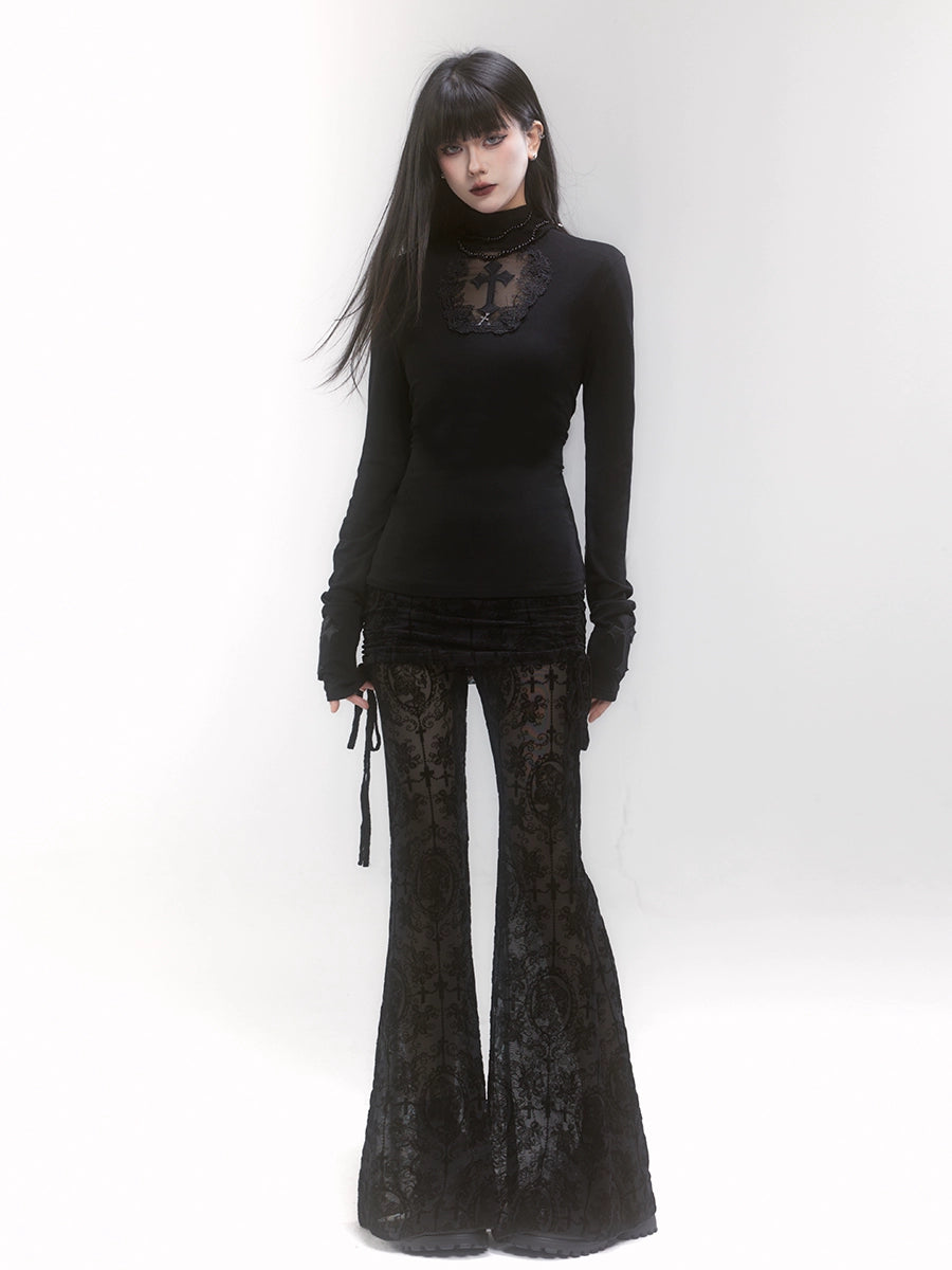 LADYGHOST Fake Two-piece Thin Dark Pants