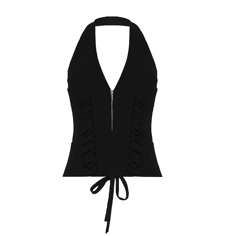 FUNOFF Vintage Strap V-Neck Neck Vest