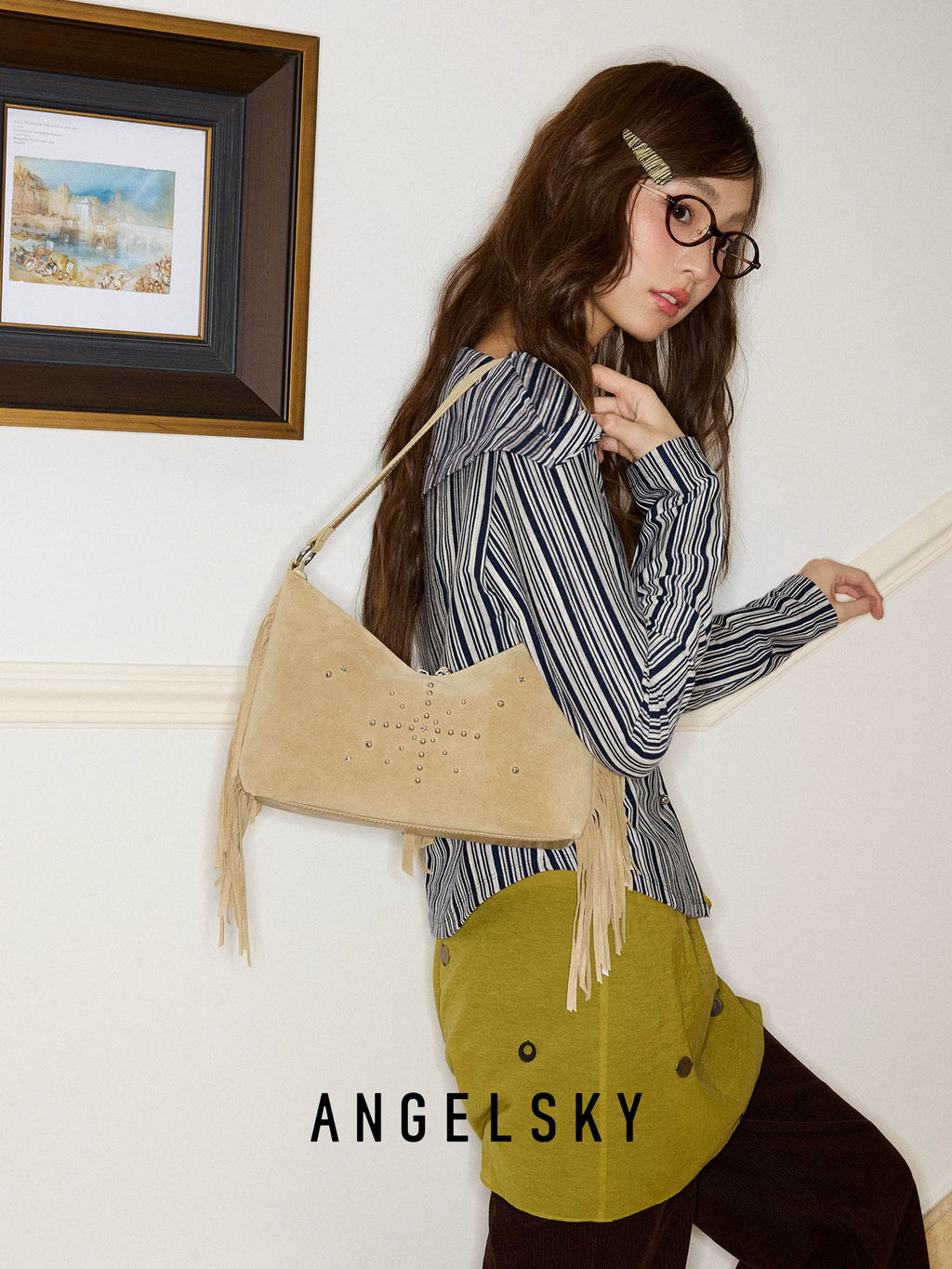 ANGELSKY Suede Fringed Niche Handbag