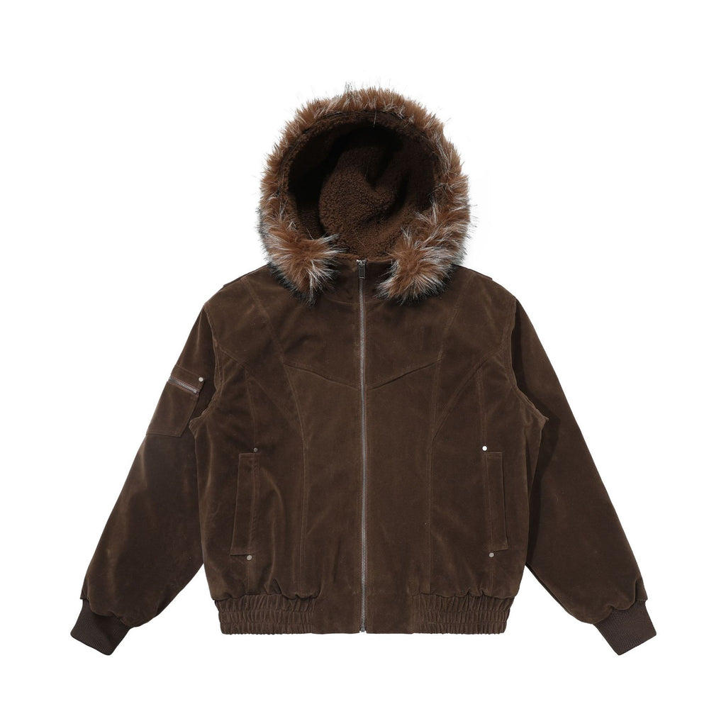 CHANYOOU Retro Seat Mountain Carving Deconstruction Fur Collar Hooded Cotton-padded Coat