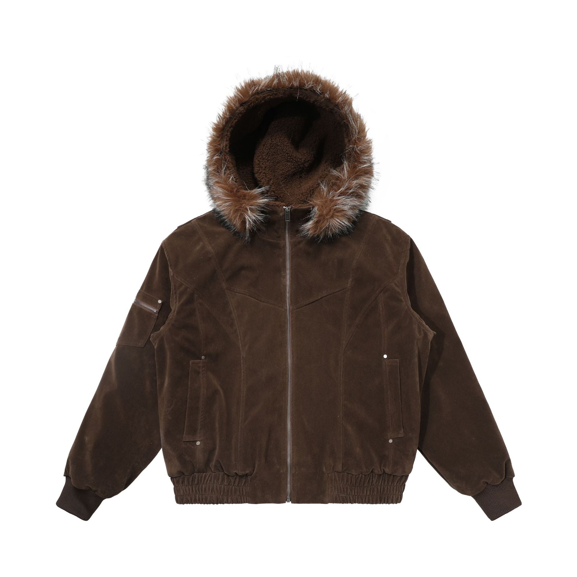 CHANYOOU Retro Seat Mountain Carving Deconstruction Fur Collar Hooded Cotton-padded Coat
