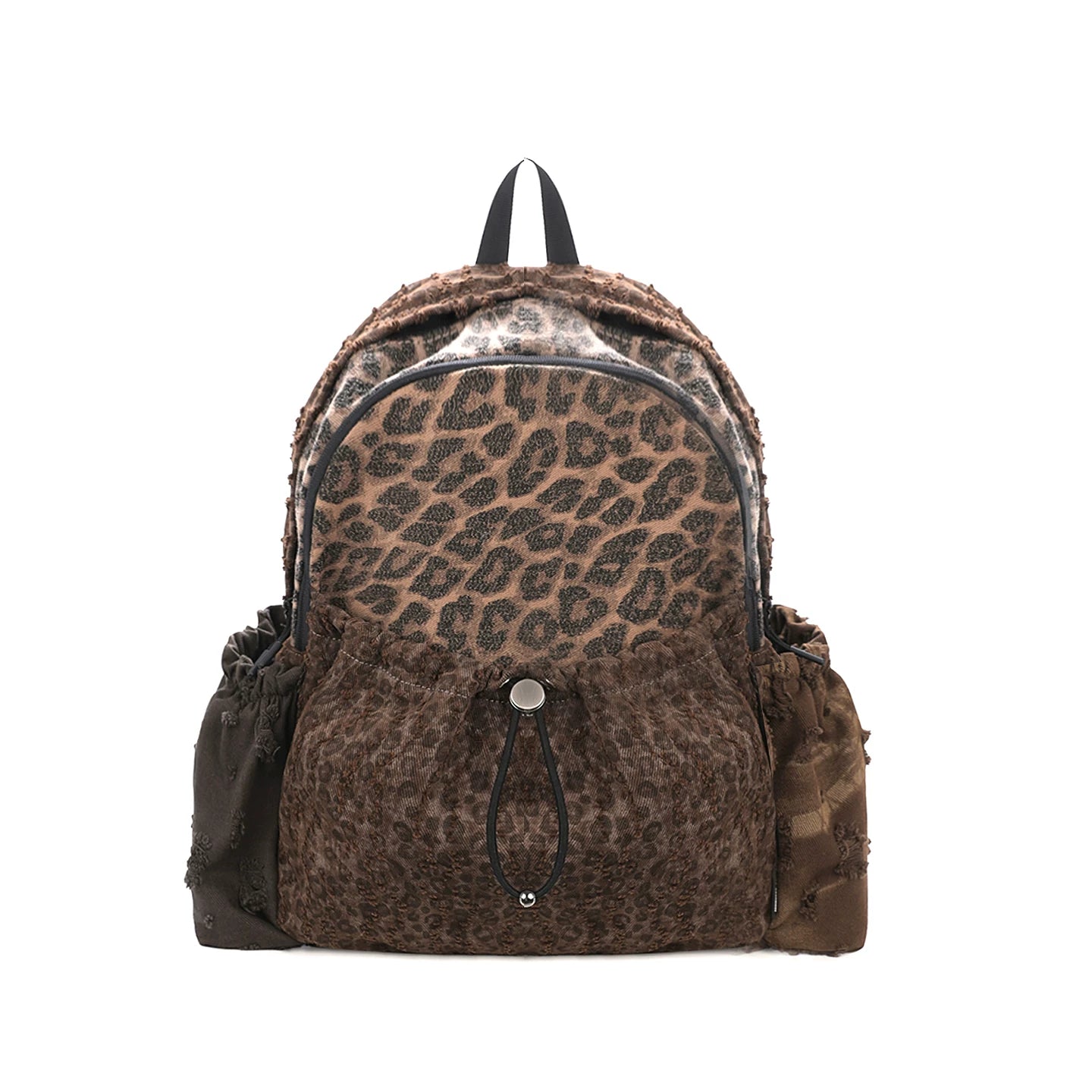 JANDRESS Stitching Leopard Print Pleated Drawstring Backpack
