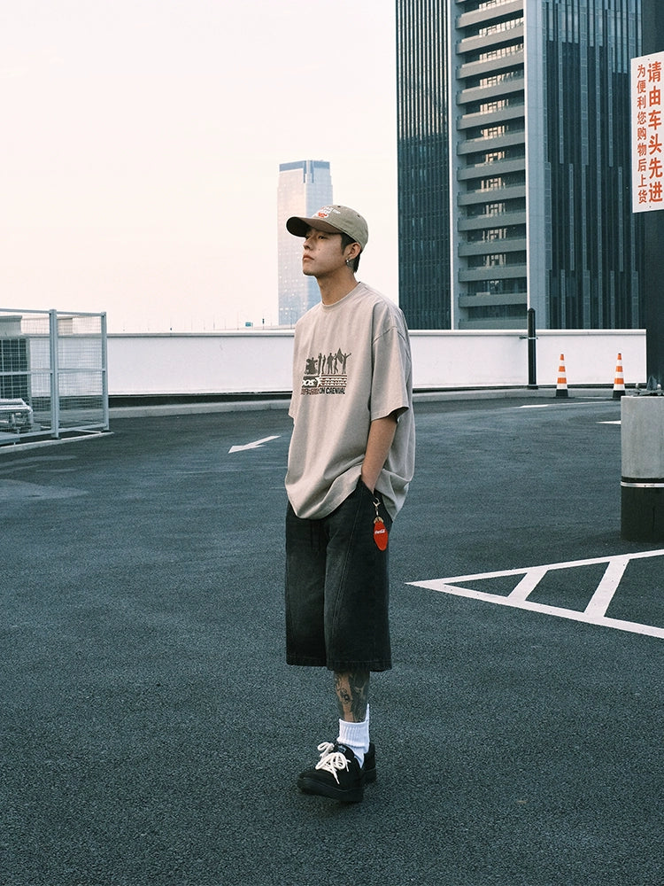 CoosRetro Retro Three-dimensional Cut Line Polished White Seven-point Denim Shorts