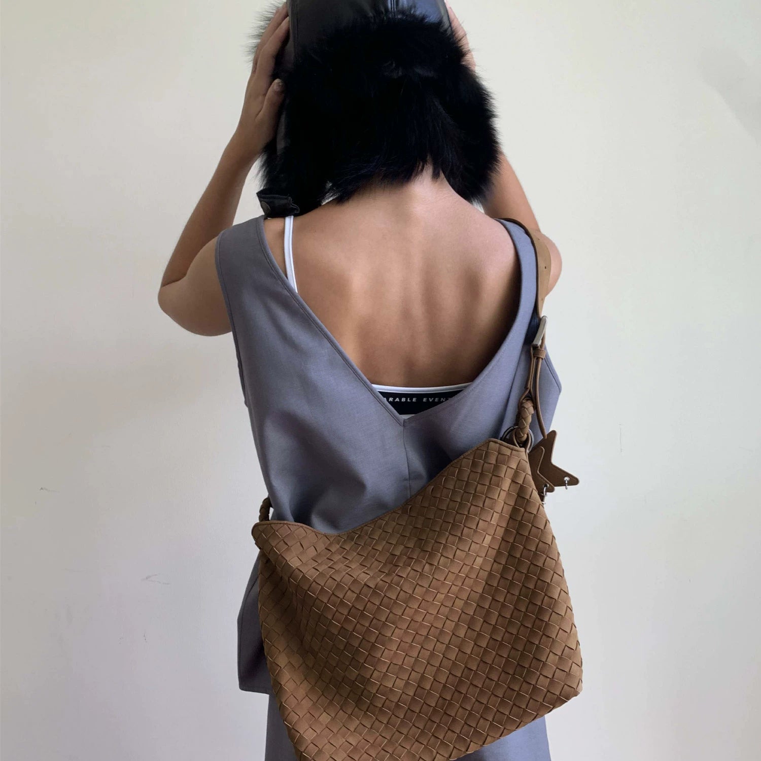 ECODAY Vintage Suede Woven Crossbody Bag
