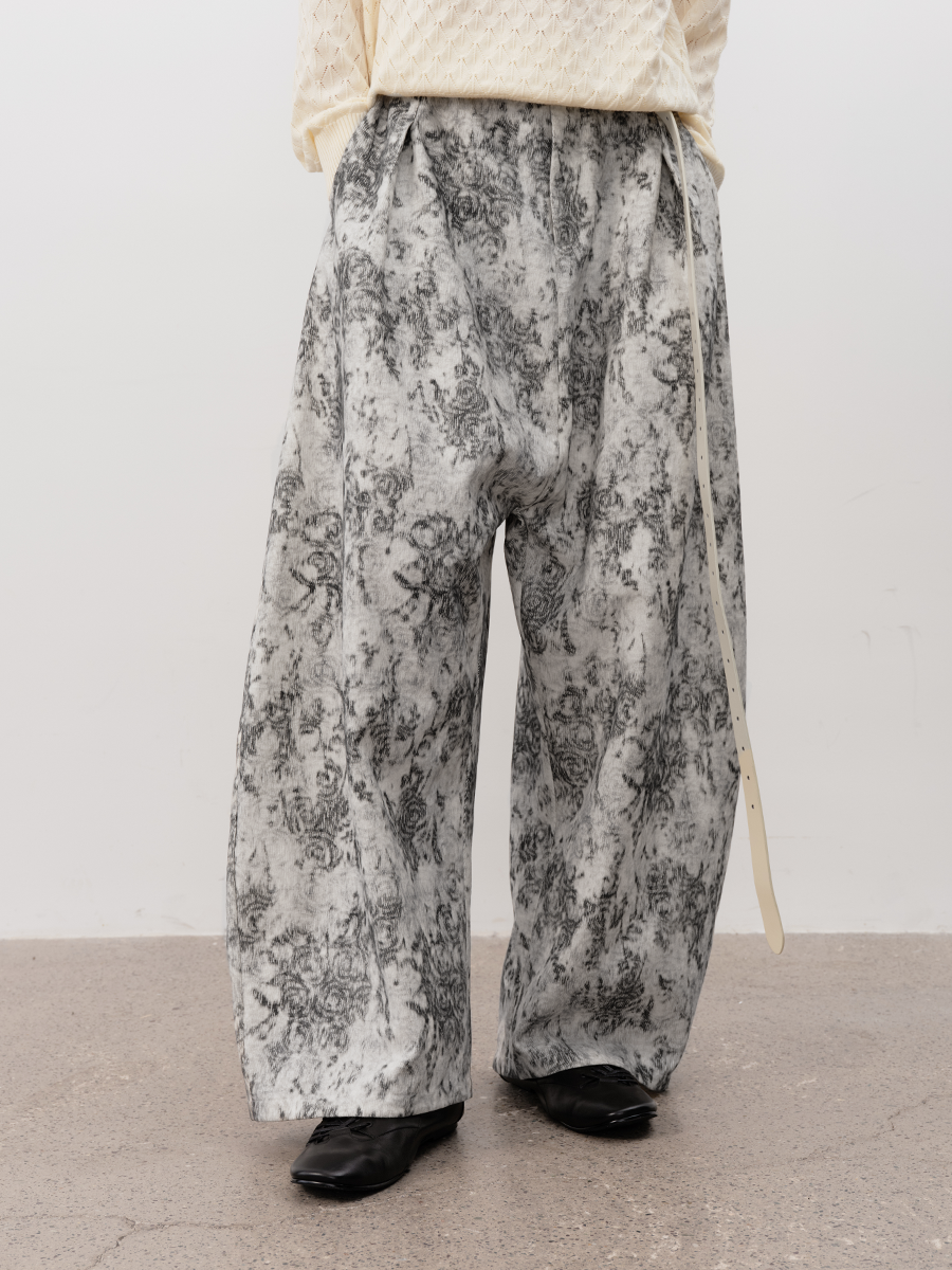 JCAESAR White Corrugated Jacquard Wide-leg Trousers