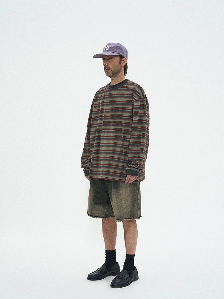 PARTIMENTO Vintage Contrast Striped Long Sleeve