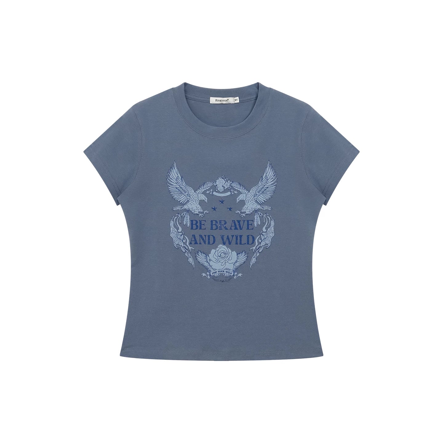 FUNKYFUN Retro Eagle Print High Elastic Front Shoulder Tee