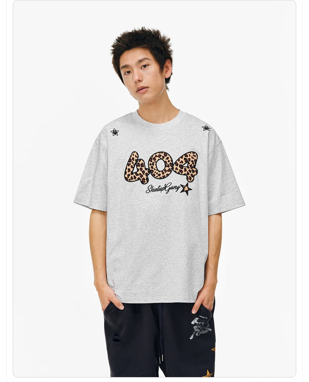 404MOB Leopard Print Three-dimensional Embroidery Tee