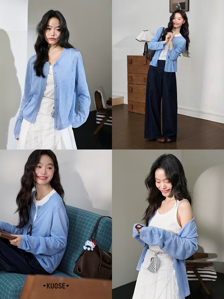 Kuose Color Hollow Short Knitted Sweater