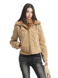 UNCMHISEX Suede Fleece Rivet Plush Lapel Padded Jacket