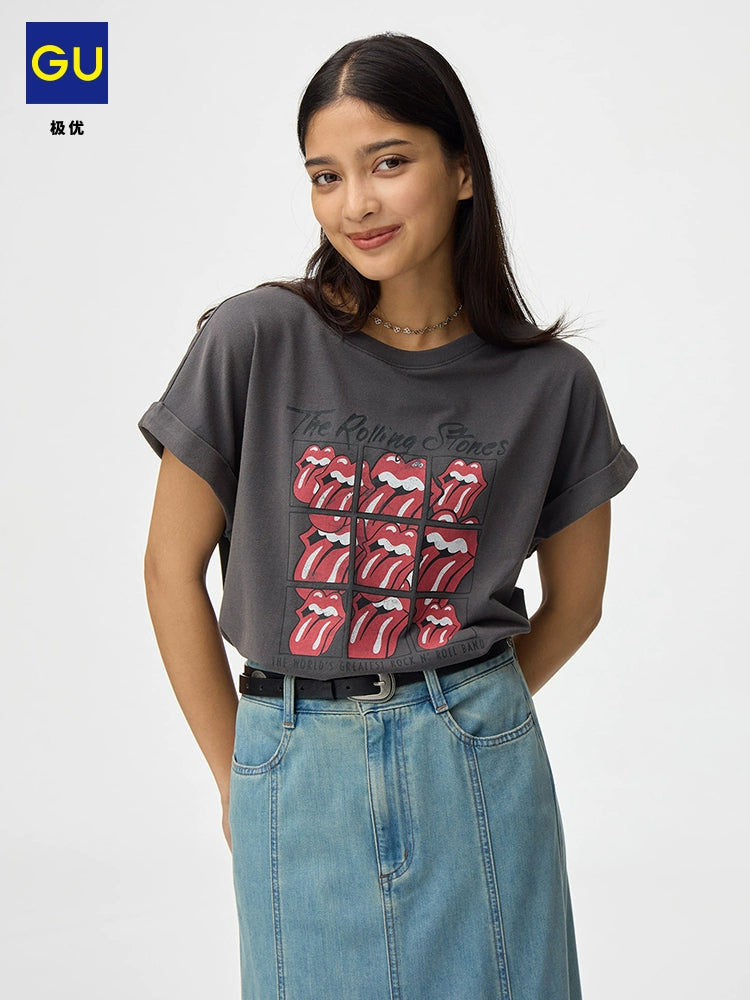 GU Washed Retro Printed Casual Tee