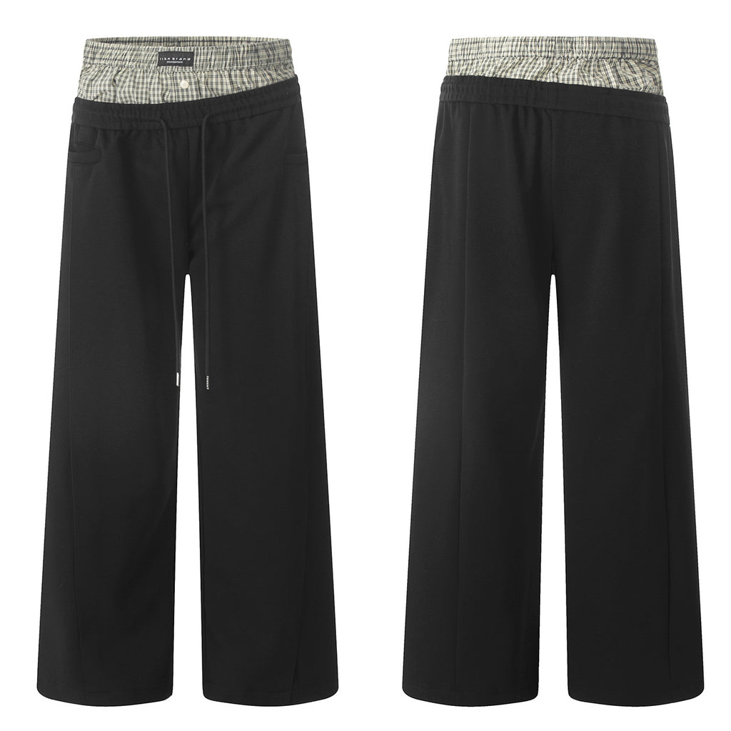 11KN double waist splicing black casual pants