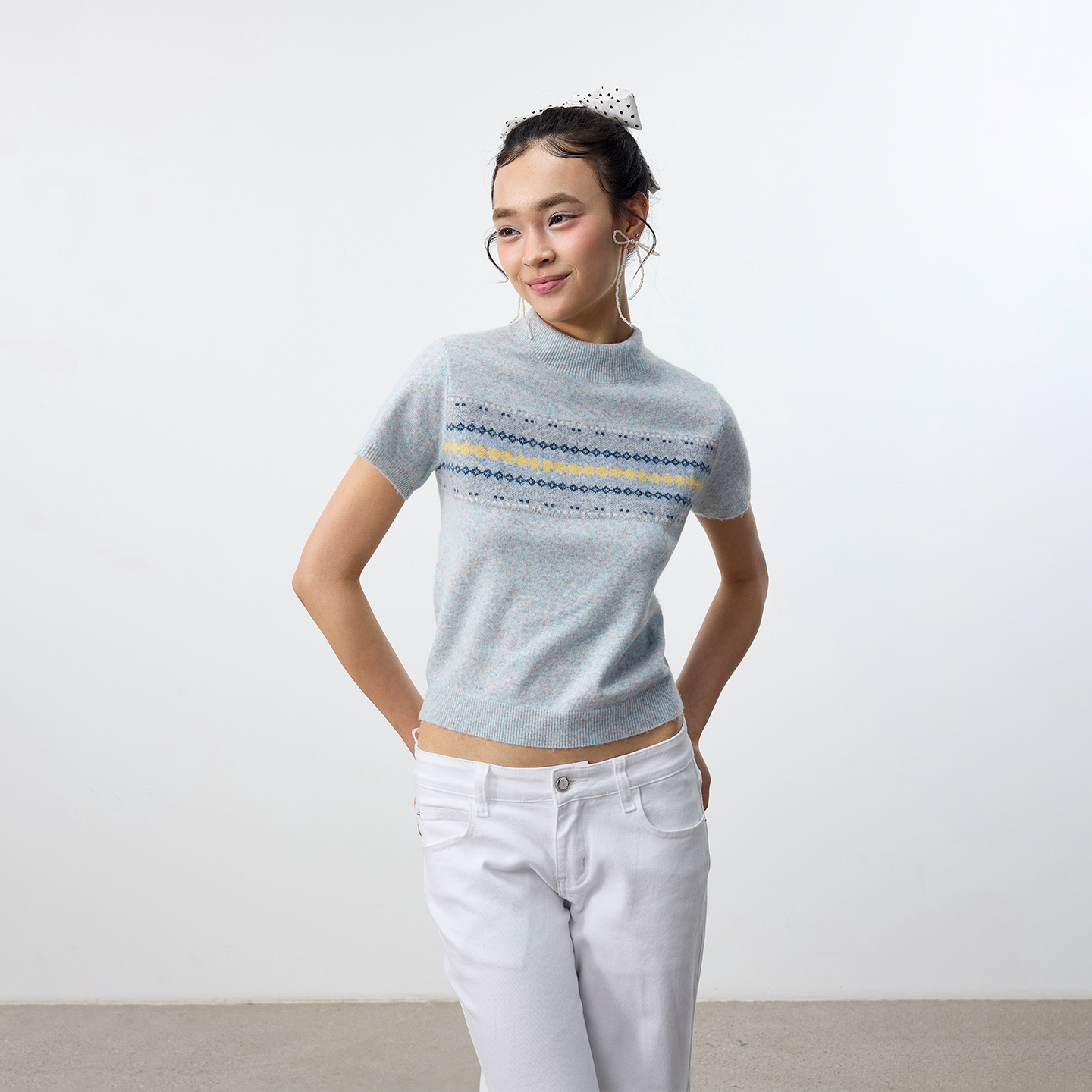 Set for life Lazy Sur fleece jacquard semi-turtleneck knitted short sleeves