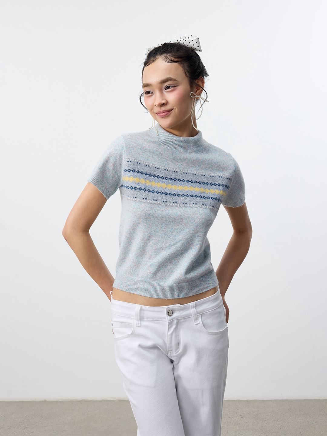 Set for life Lazy Sur fleece jacquard semi-turtleneck knitted short sleeves