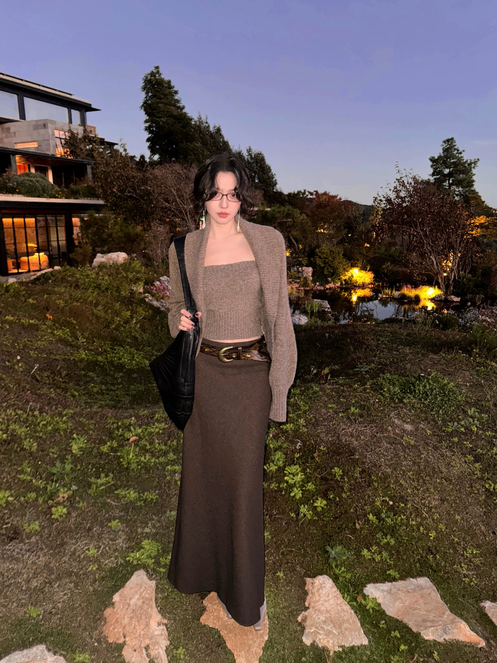 KELIFAN Hong Kong Style Retro Woolen Skirt