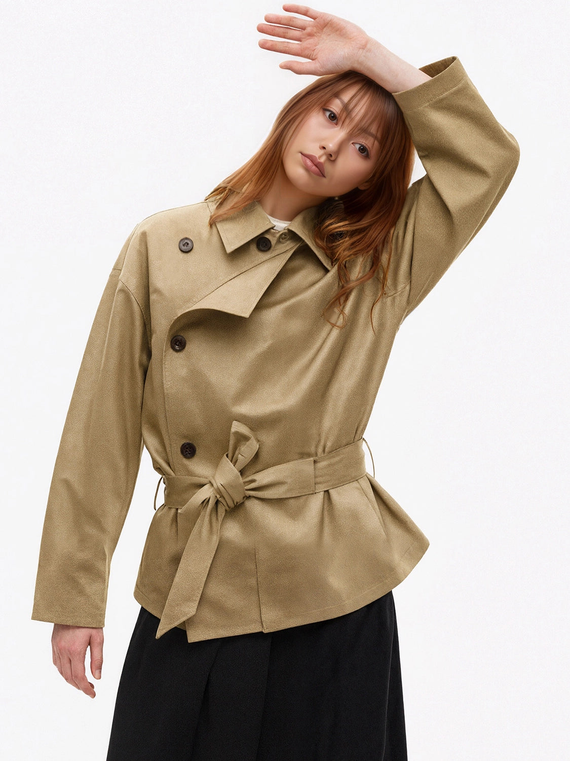 SHE SEEK Short Version Premium Lapel Trench Coat
