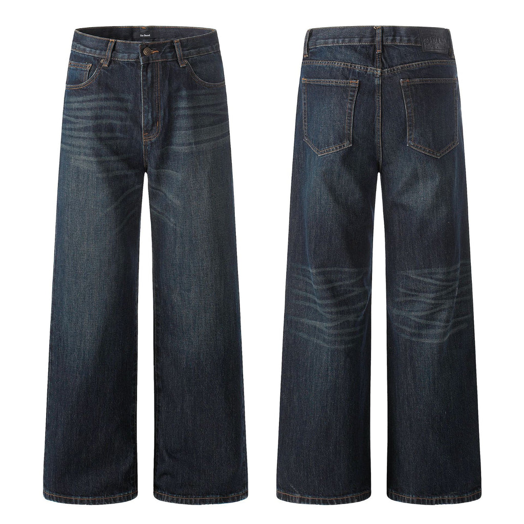 11KN dark blue straight-leg slim-fitting jeans