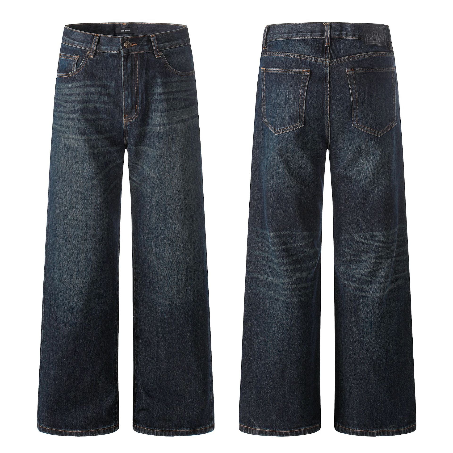 11KN dark blue straight-leg slim-fitting jeans