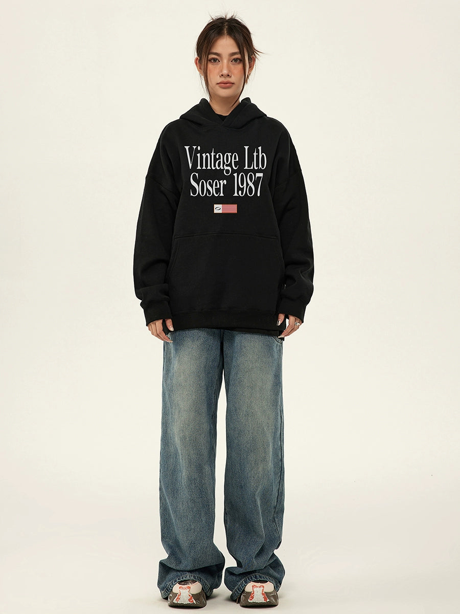 SOSER Vintage Alphabet Fleece Hooded Sweater