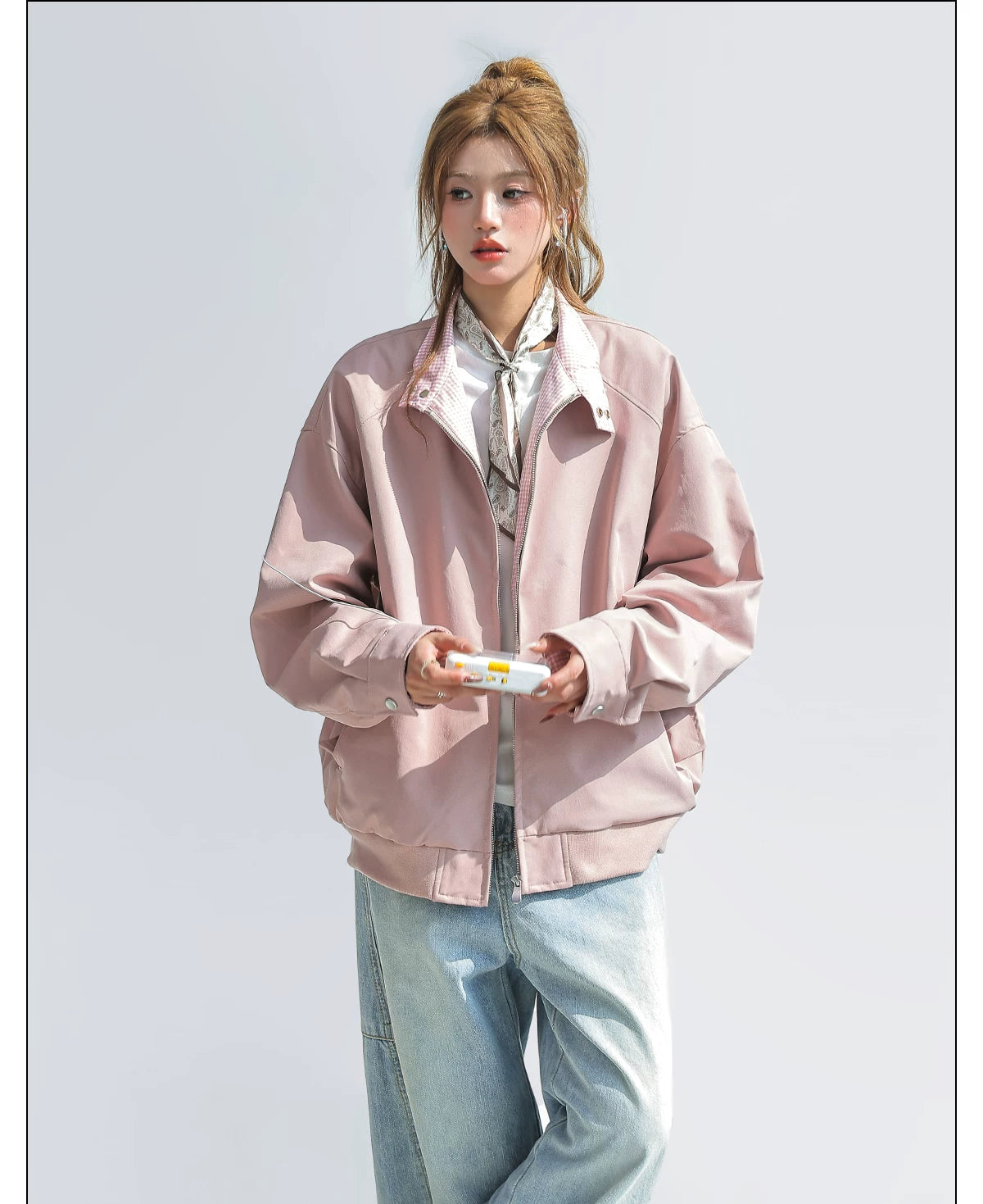 CHANT2nd Contrasting Color Plaid Splicing Loose Coat