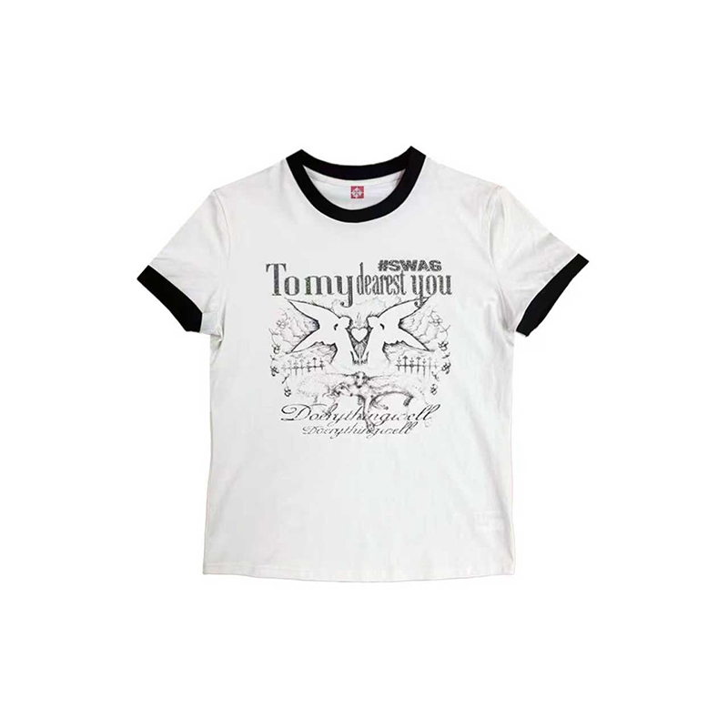 DETW "Angel Slogan" Front Shoulder Slim Versatile Tee