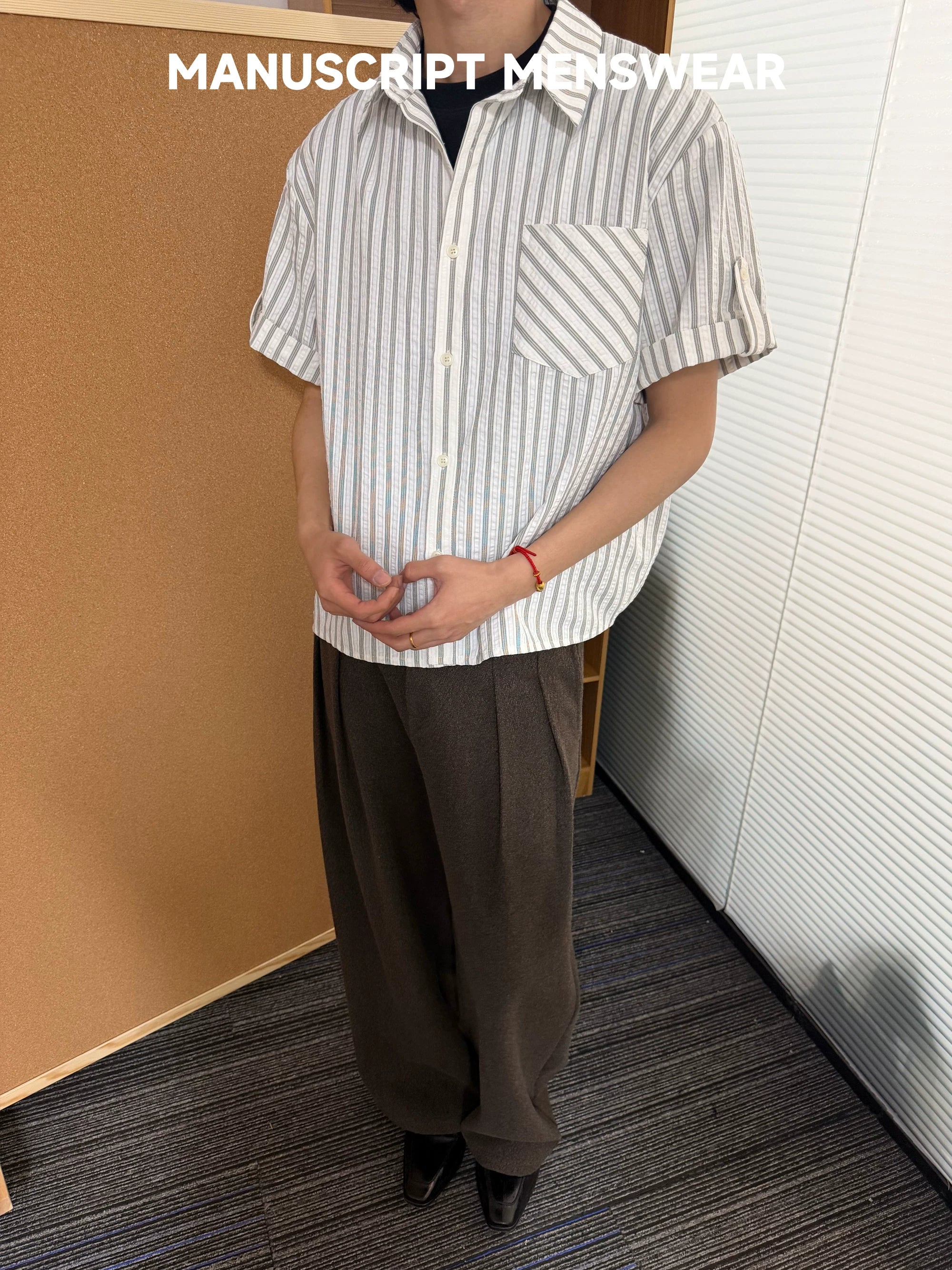MANUSCRIPT Striped Seersucker Short-sleeved Shirt