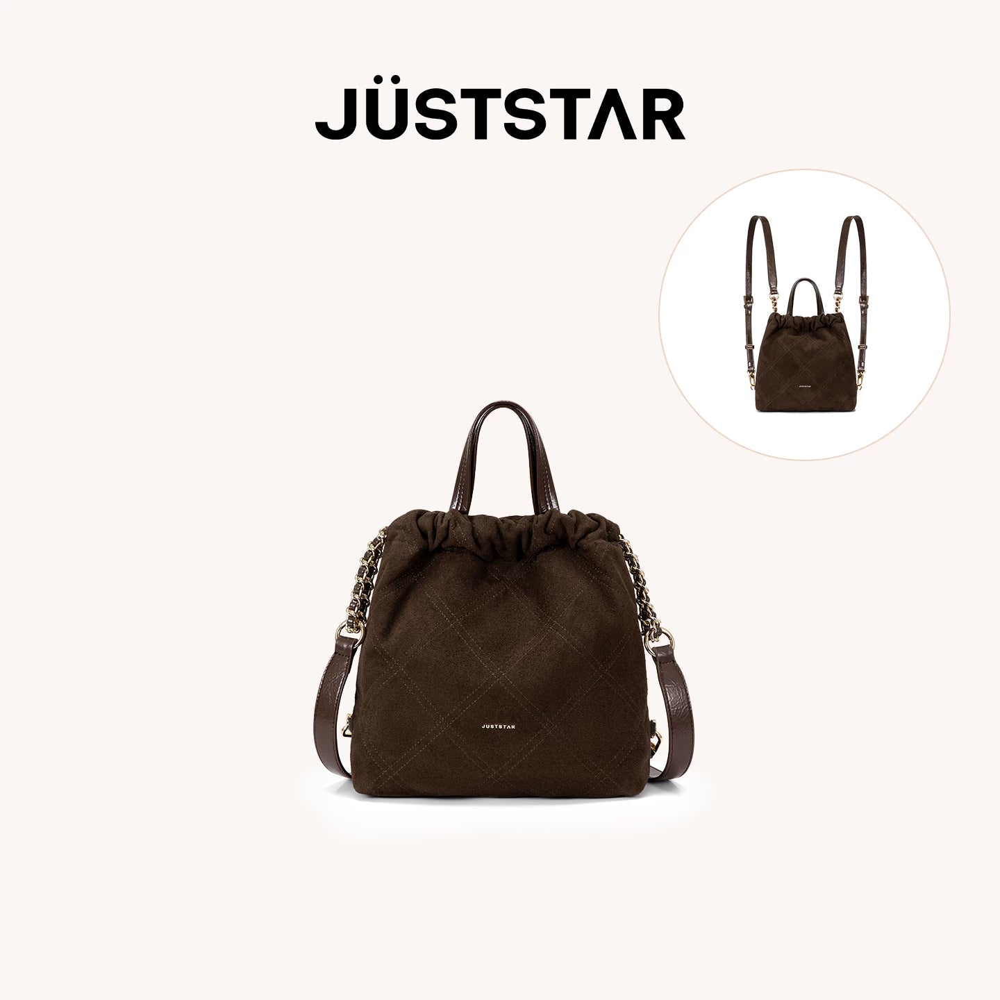 JUST STAR Rhombus Dual-purpose Double Shoulder Large-capacity Tote Bag