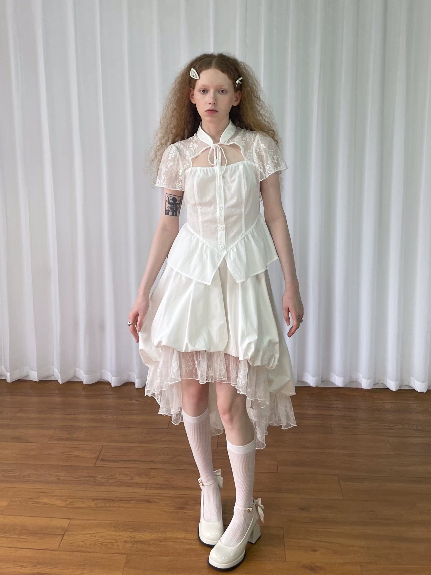 Loosesmell Mesh Stitching Irregular Skirt