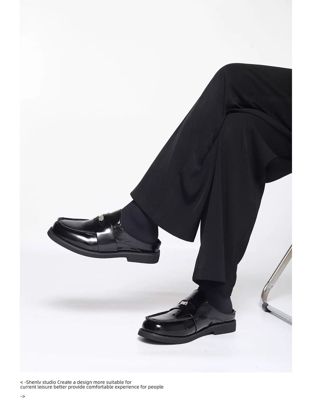 SHENLV STUDIO Glossy One-pedal Casual Leather Slippers