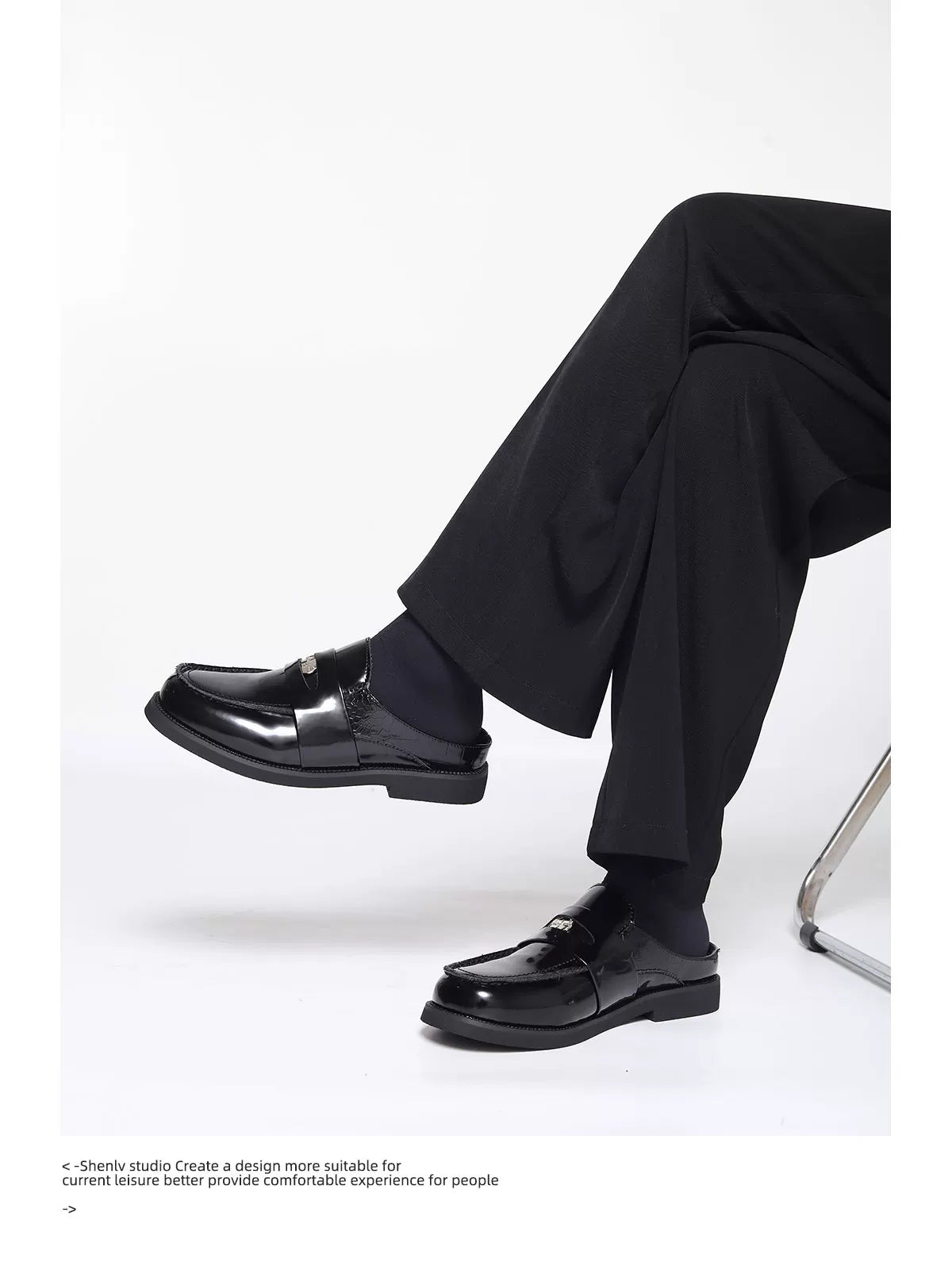 SHENLV STUDIO Glossy One-pedal Casual Leather Slippers
