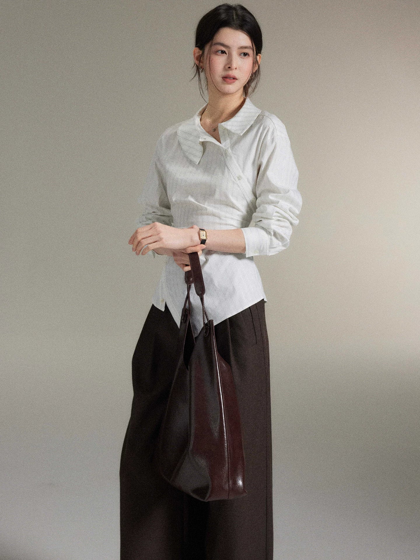 TYANG Irregular Waist Striped Shirt