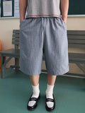 InsGale Loose Silhouette Seersucker Checked Cropped Pants