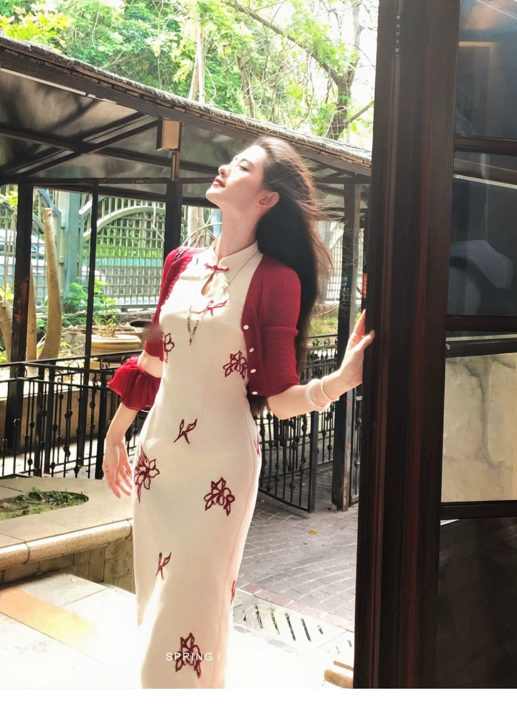 ZIHE Floral Embroidered Cheongsam Slim Dress