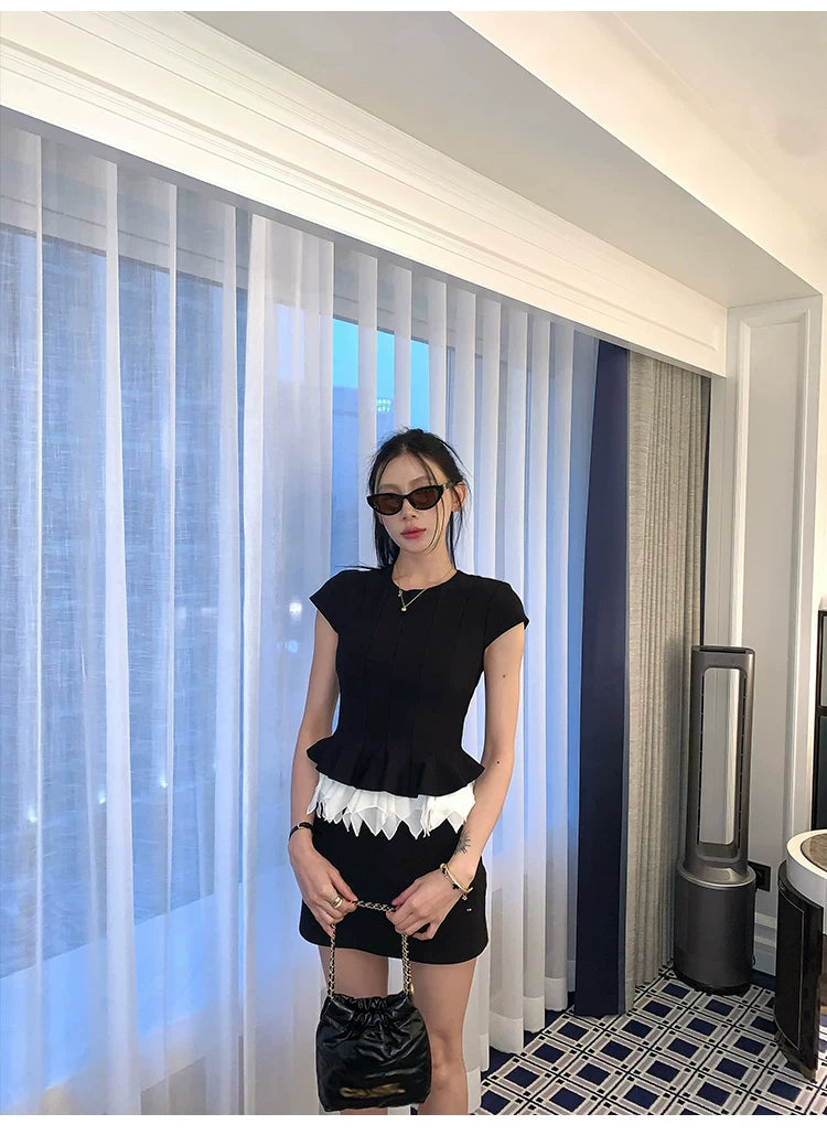 YOUNG KYLIN Lace Hem Tee Skirt Set