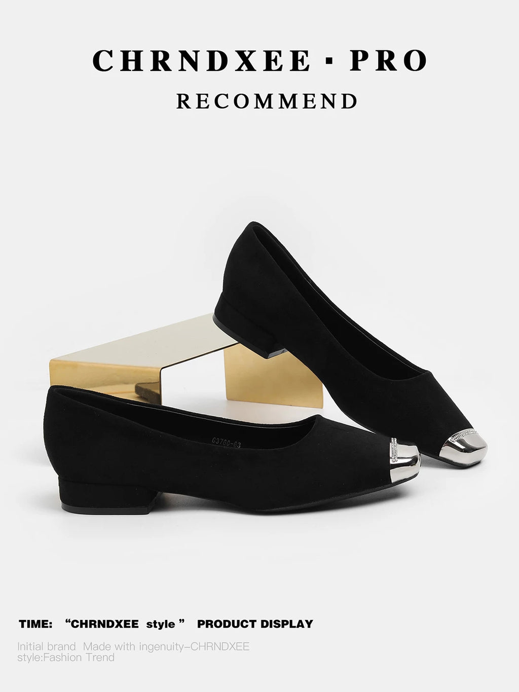 CHRNDXEE Splicing Metal Square Head Shallow Mouth Low Heel Single Shoes