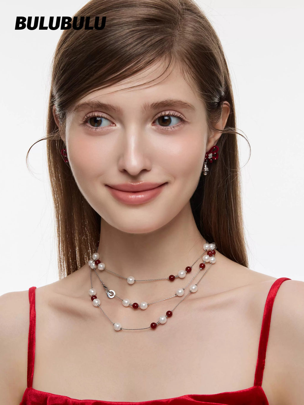 BULUBULU Christmas Red Velvet Bow Stud Earrings