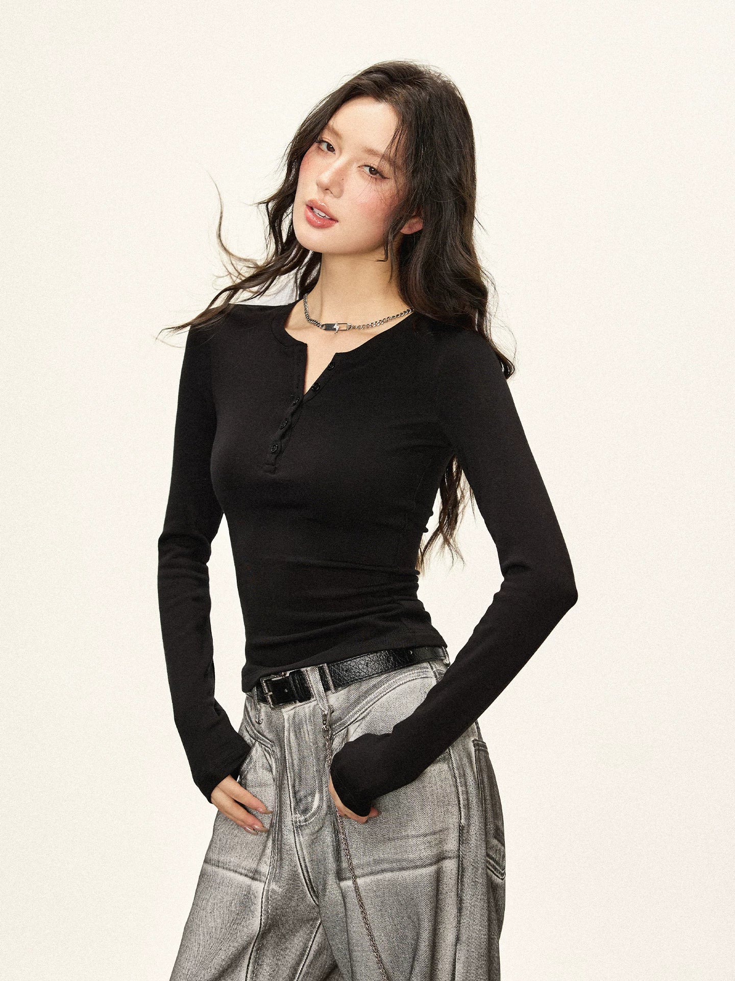 Cherry Melody Slim Fit Inner Versatile Long Sleeve