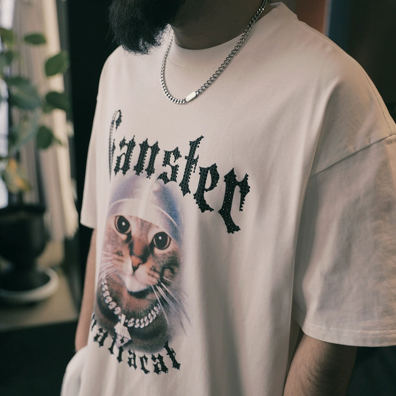 PANMAX Loose Versatile Pure Cotton Cat Head Print Tee