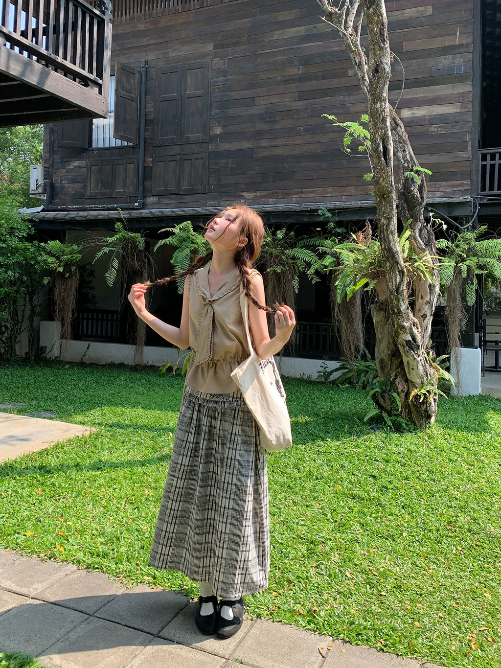 KANO Fungus Lace Checked Skirt