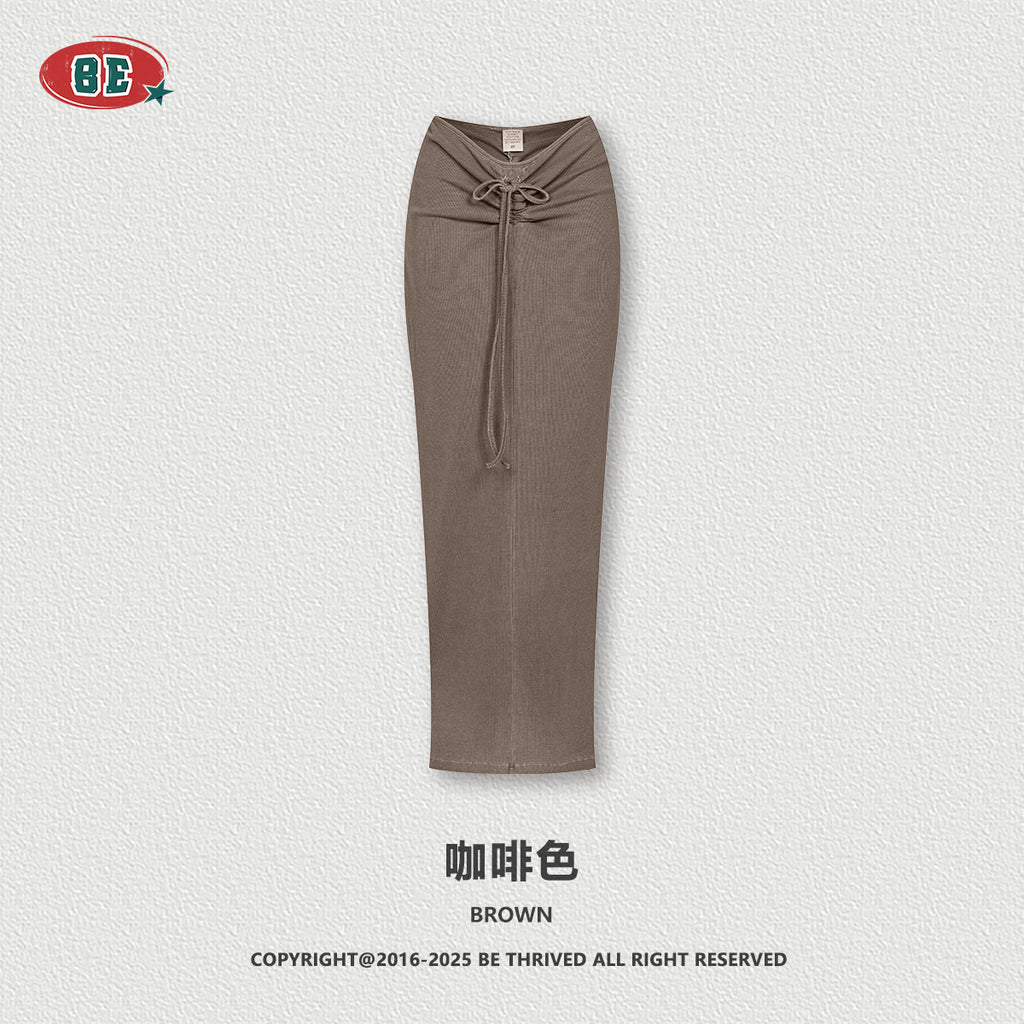 BE Women's Retro Maillard Slim Skirt Pleated Hip Skirt