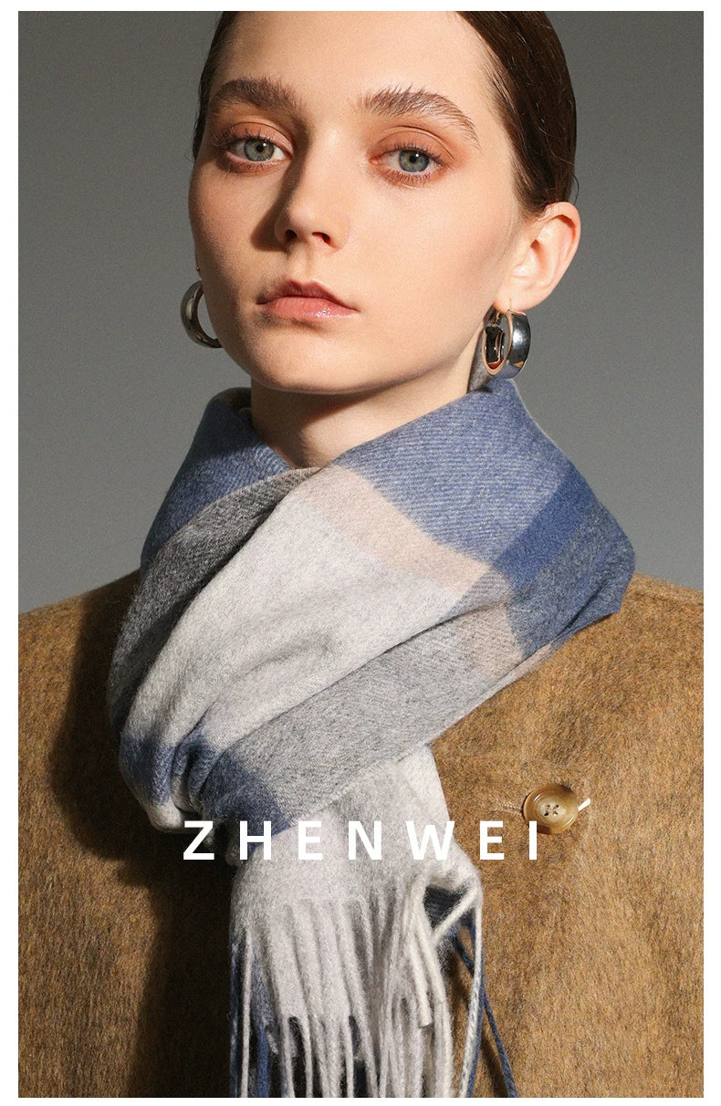 ZHENWEI 100% Wool Plaid Scarf