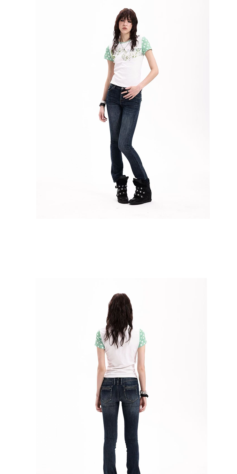 DETW Contrasting Color Front Shoulder Waist Thin Tee